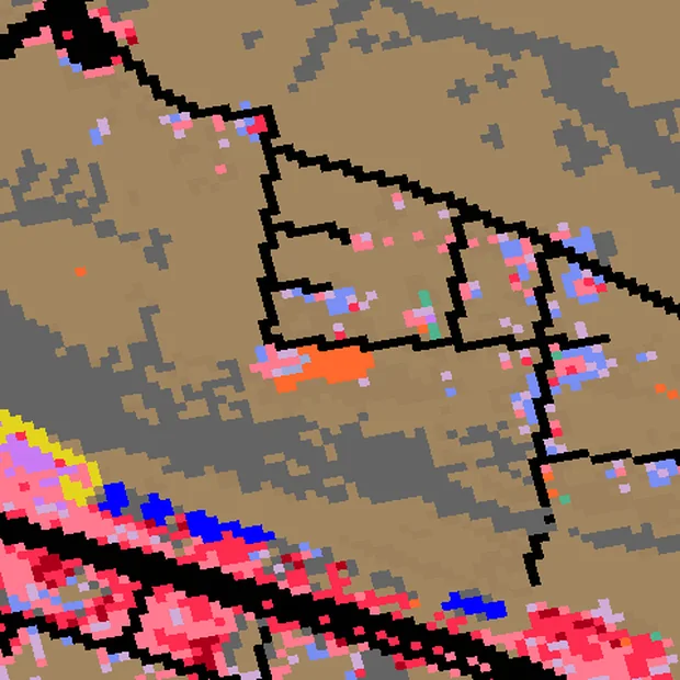 LANDFIRE surrounding fuel-type map around the Nash Fire parcels in Barstow