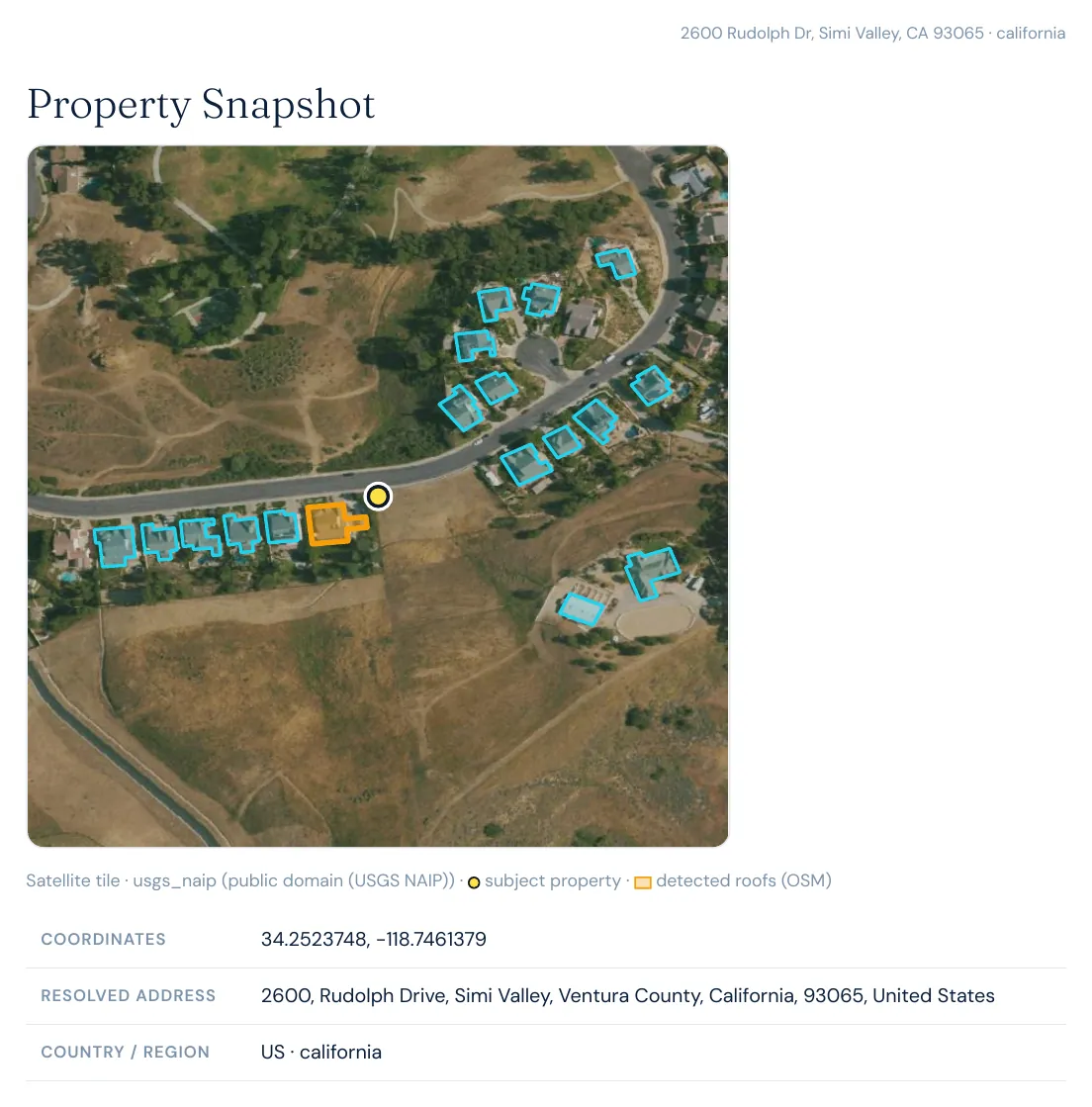 Satelife satellite imagery with OSM-detected building footprints near 2600 Rudolph Drive, Simi Valley