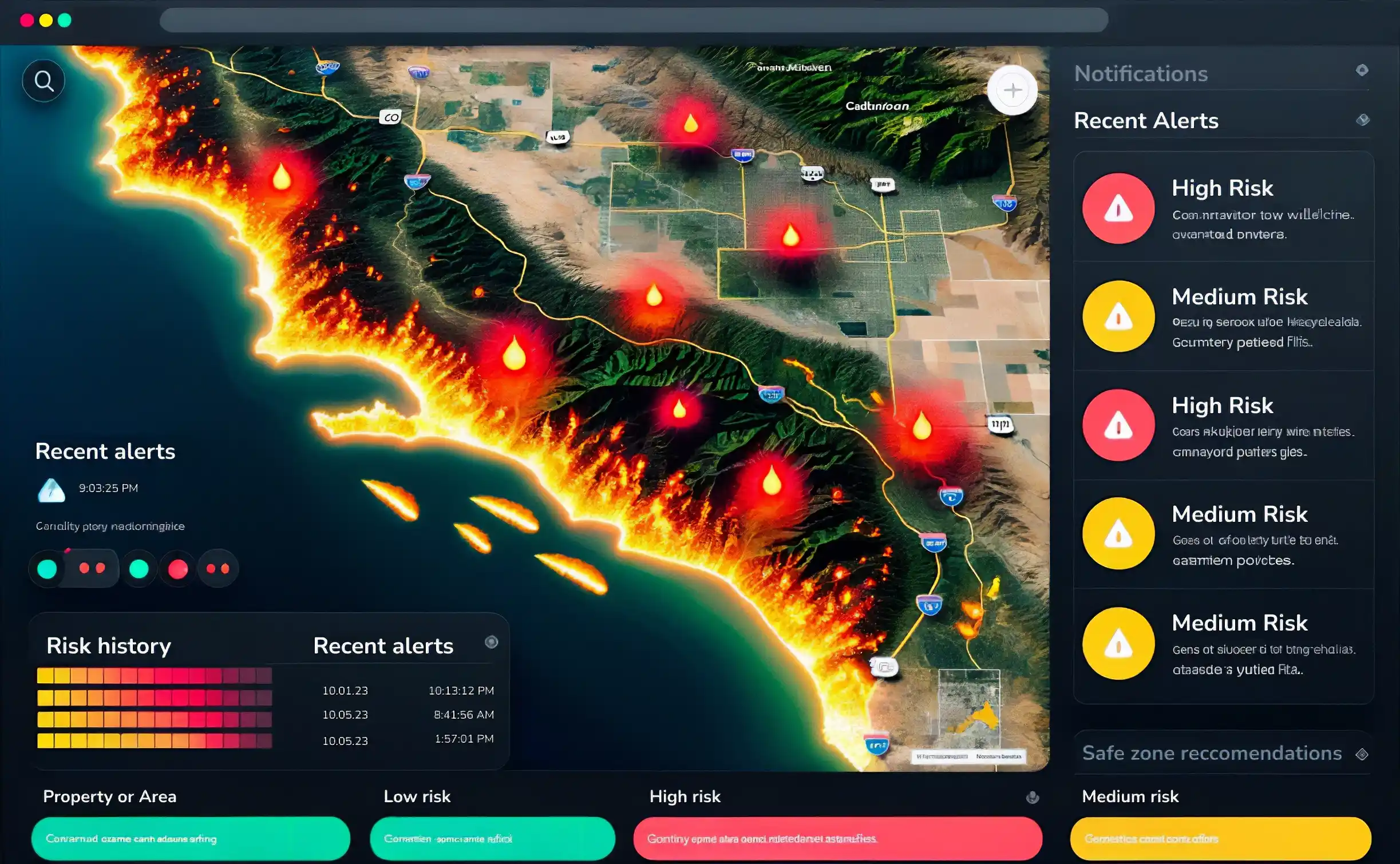 Wildfire risk satellite map